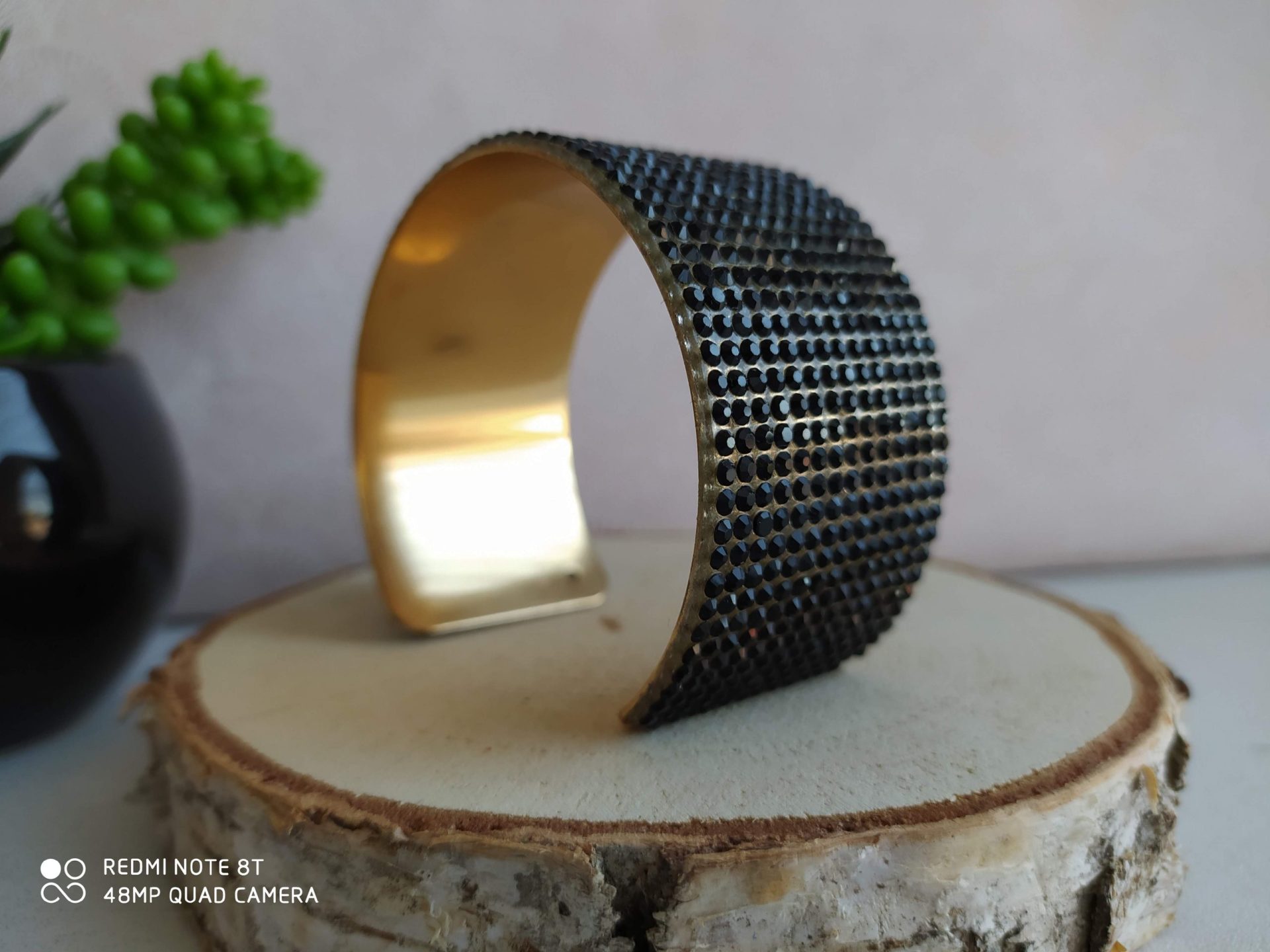 Bracelet manchette noir strassé1