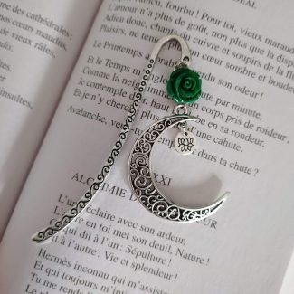 Marque page lune avec rose et fleur de lotus