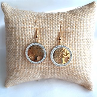 boucles d'oreilles en acier inoxydable doré orné d'un arbre de vis strass