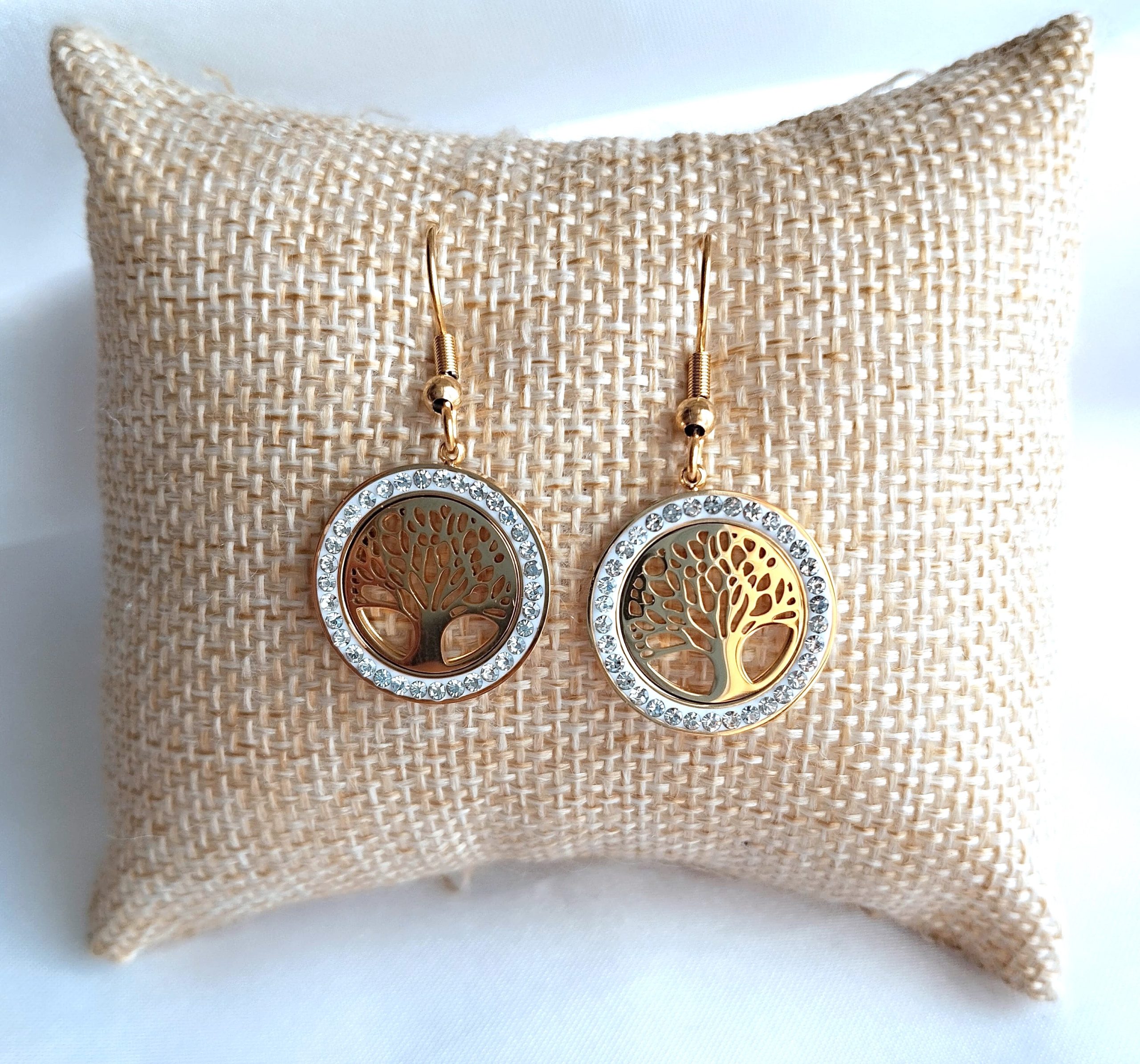 boucles d'oreilles en acier inoxydable doré orné d'un arbre de vis strass