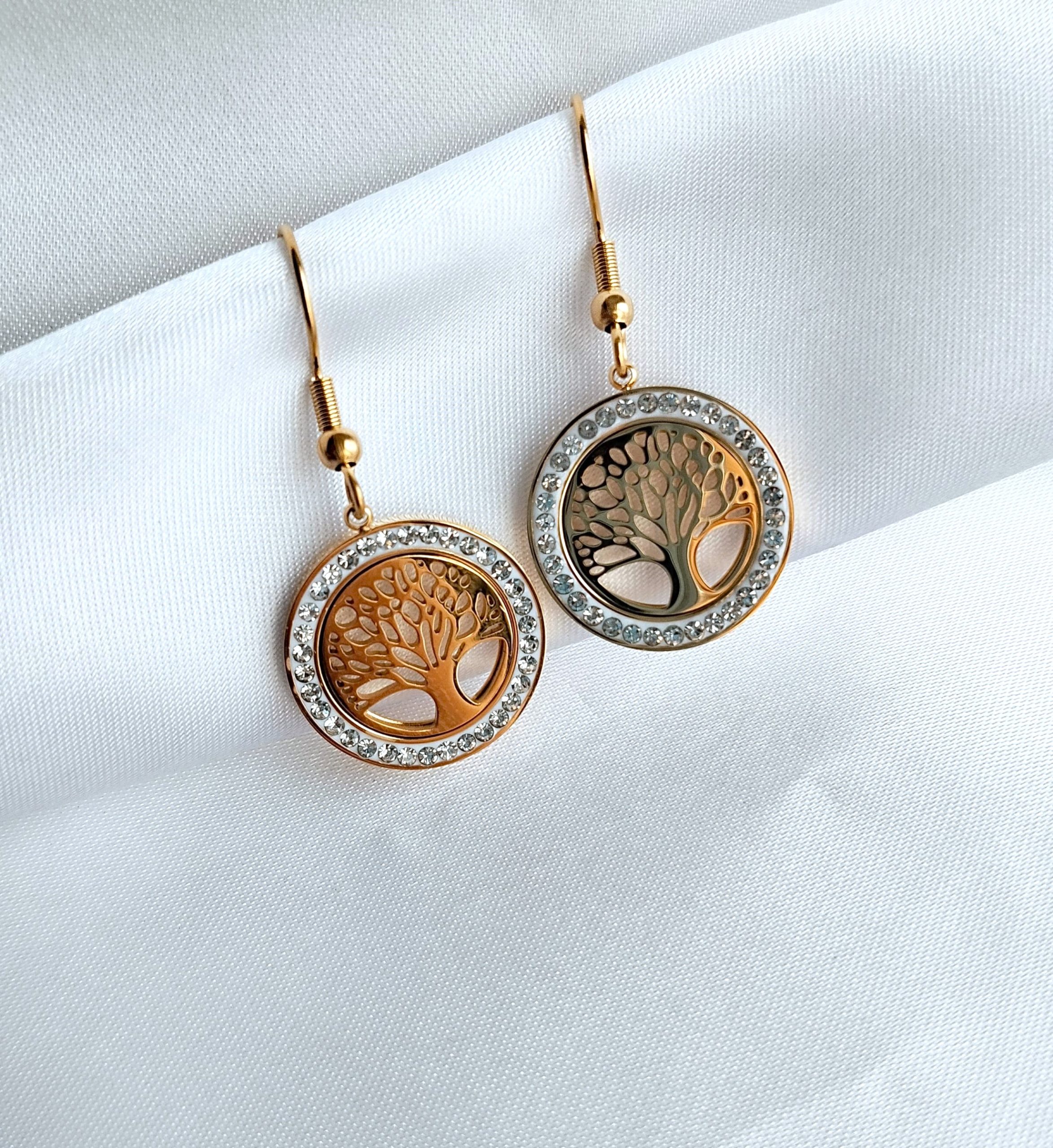 boucles d'oreilles en acier inoxydable doré orné d'un arbre de vis strass