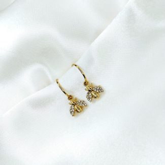 boucles d'oreilles abeille doré orné de strass blanc