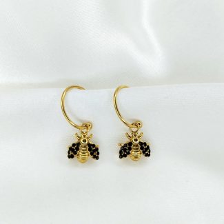 boucles d'oreilles abeille doré orné de strass noir
