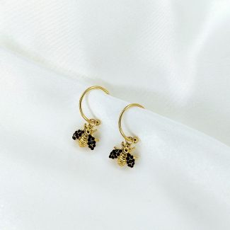 boucles d'oreilles abeille doré orné de strass noir
