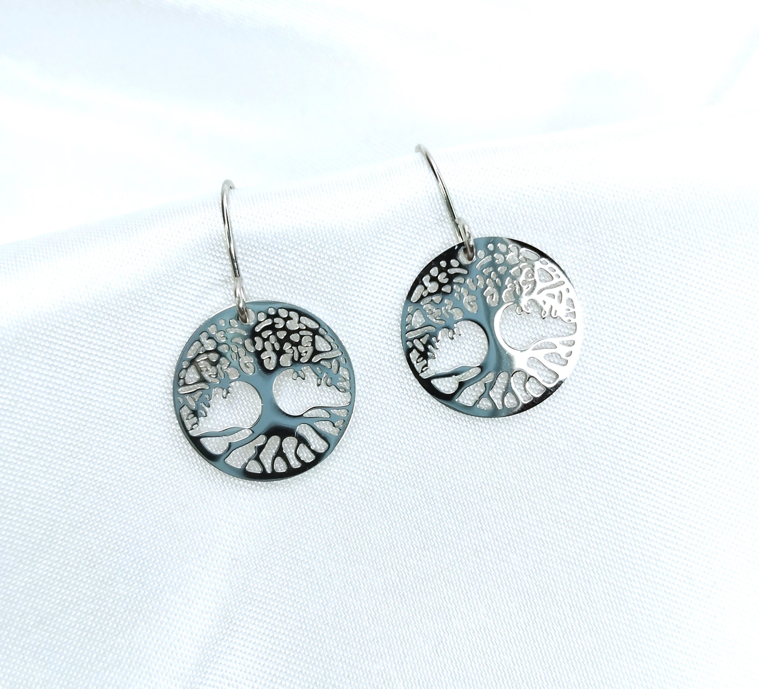 boucles d'oreilles en acier inoxydable argenté arbre de vie