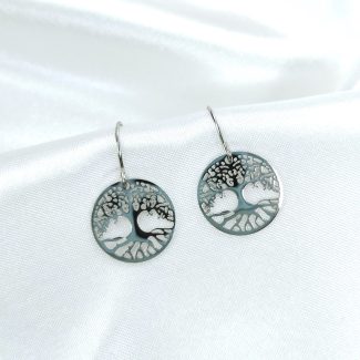 boucles d'oreilles en acier inoxydable argenté arbre de vie