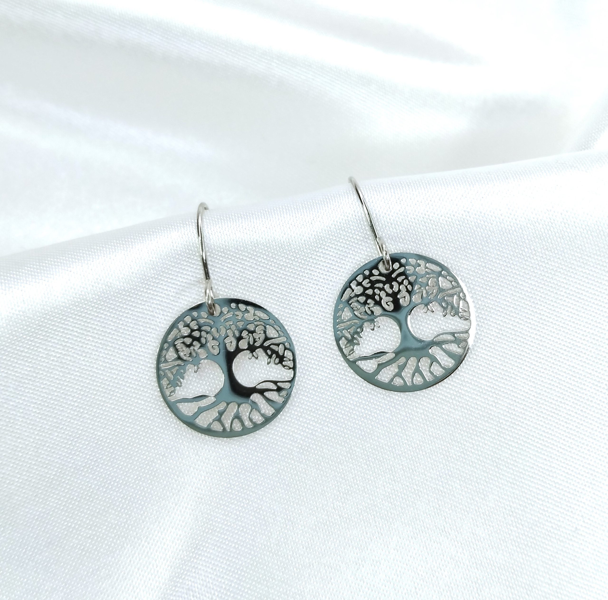 boucles d'oreilles en acier inoxydable argenté arbre de vie