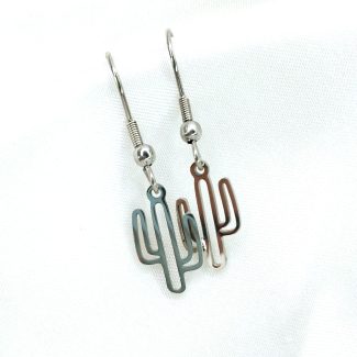 boucles d'oreilles en acier inoxydable argenté cactus