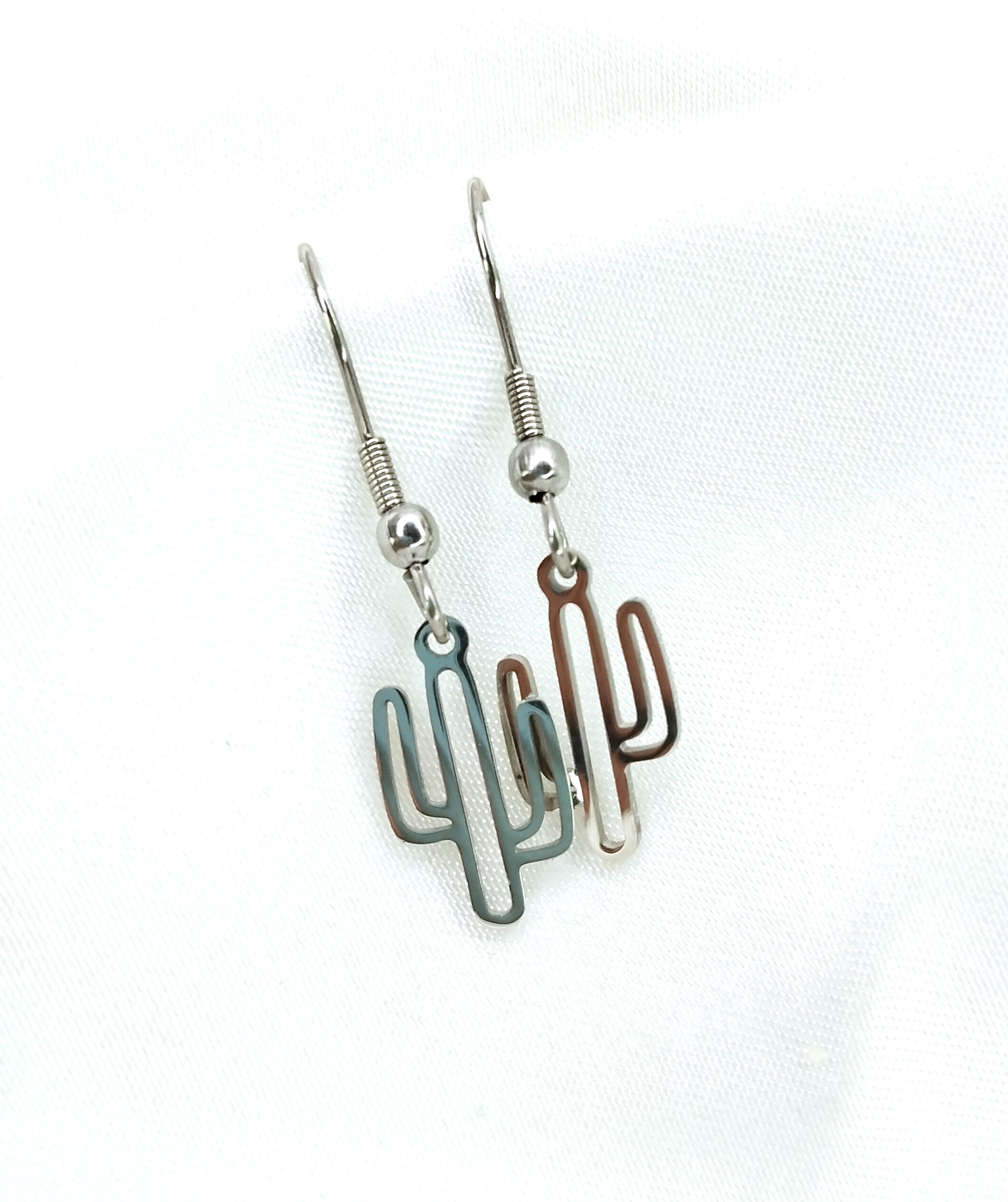 boucles d'oreilles en acier inoxydable argenté cactus