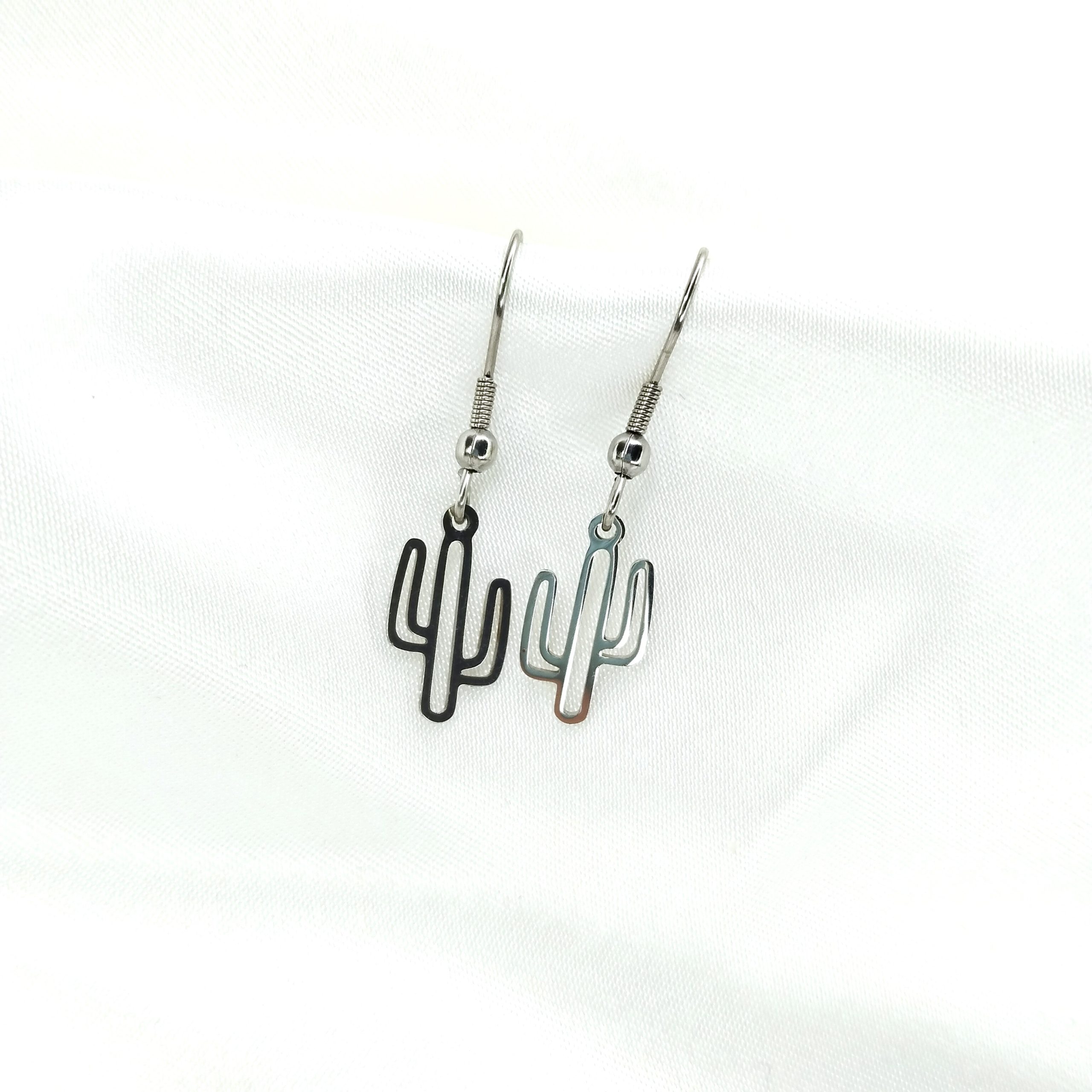 boucles d'oreilles en acier inoxydable argenté cactus