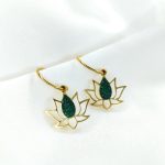 boucles d'oreilles fleur de lotus doré et strass vert