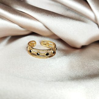 Bague en acier inoxydable doré orné de strass noir