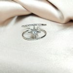 jolie bague en acier inoxydable argenté orné d'une étoile et d'un strass son centre