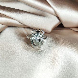 bague scarabée en acier inoxydable argenté