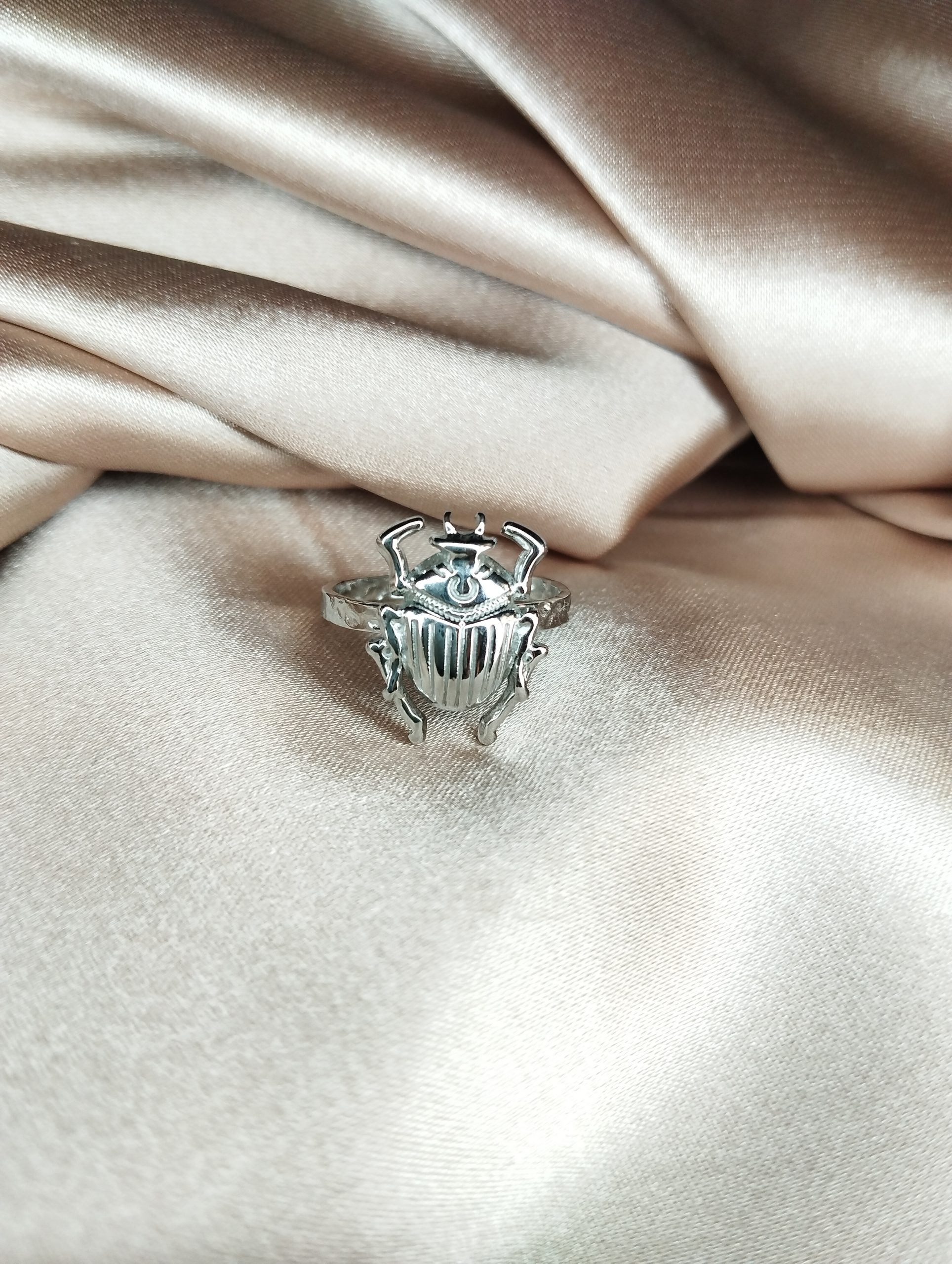 bague scarabée en acier inoxydable argenté