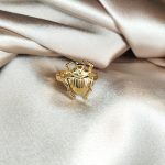 bague en acier inoxydable doré scarabée