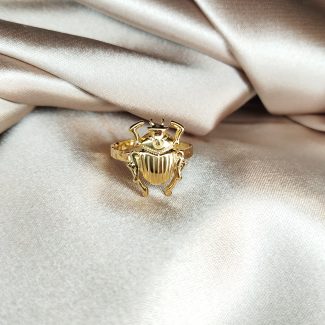 bague en acier inoxydable doré scarabée