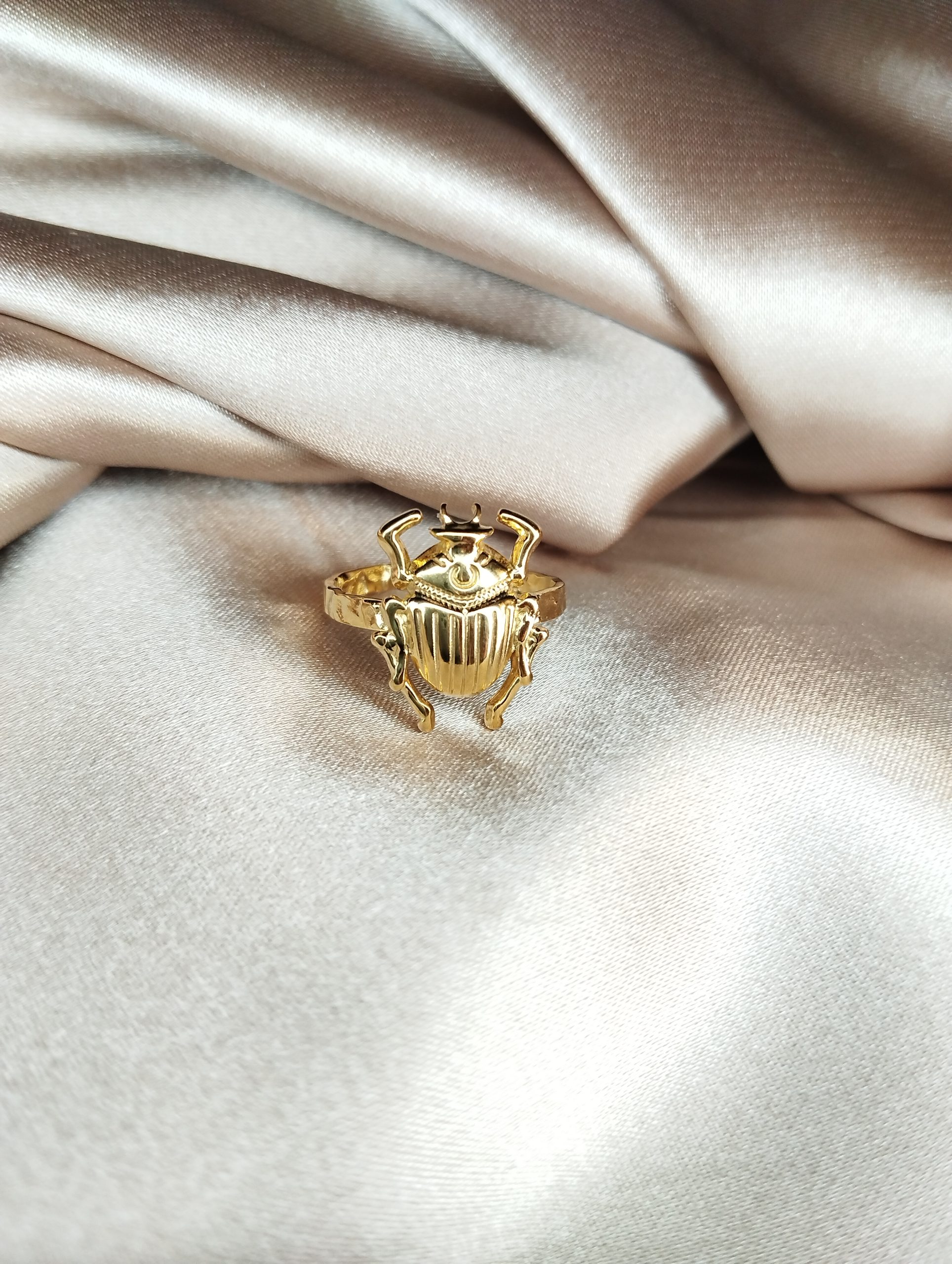 bague en acier inoxydable doré scarabée