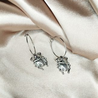 boucles d'oreilles en acier inoxydable argente scarabée