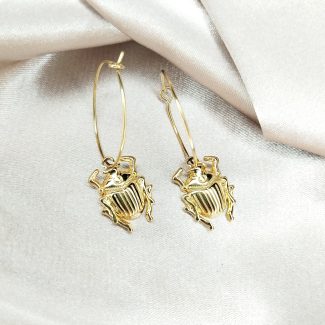 boucles d'oreilles en acier inoxydable doré scarabée