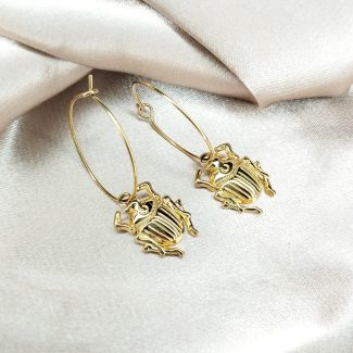 boucles d'oreilles en acier inoxydable doré scarabée