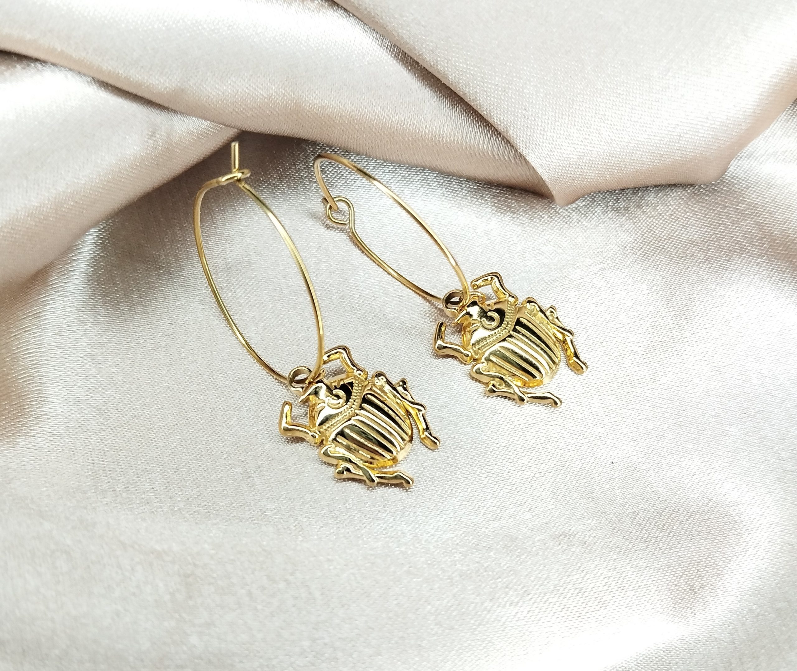 boucles d'oreilles en acier inoxydable doré scarabée