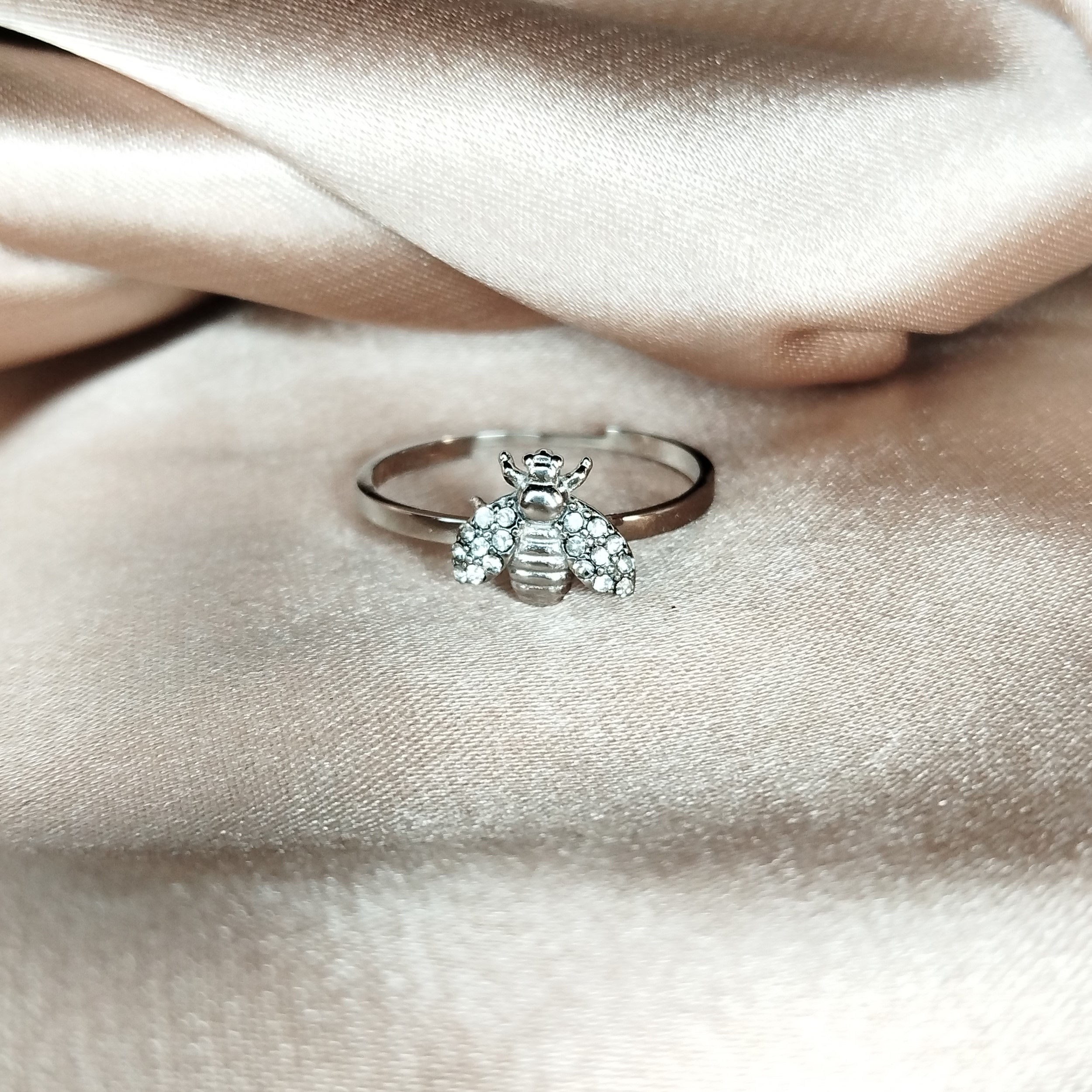 bague en acier inoxydable argenté abeille