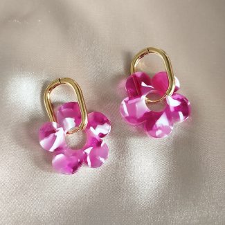 Boucles d'oreilles en acier inoxydable doré fleur uchsia