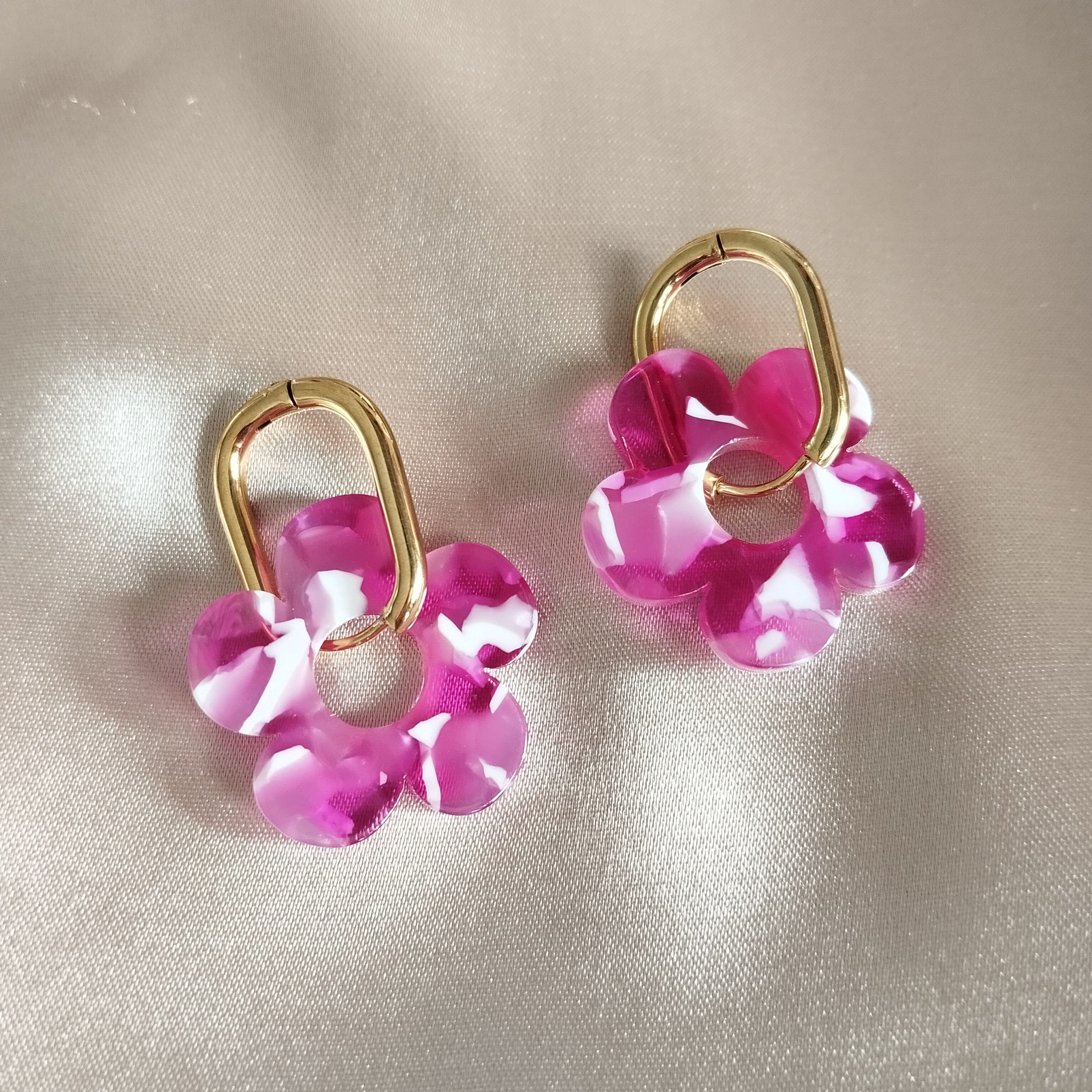 Boucles d'oreilles en acier inoxydable doré fleur uchsia
