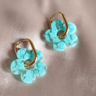 Boucles d'oreilles en acier inoxydable doré fleur turquoise